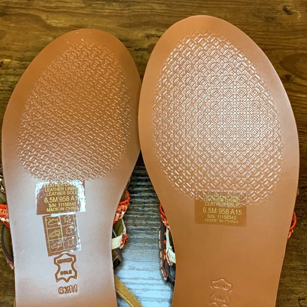 Tory Burch embroidered Poppy red multi sandals 6.5